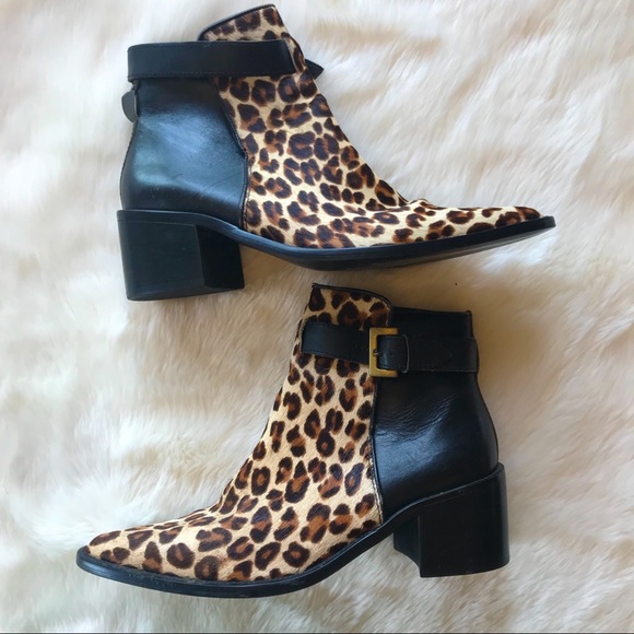 leopard print block heel booties